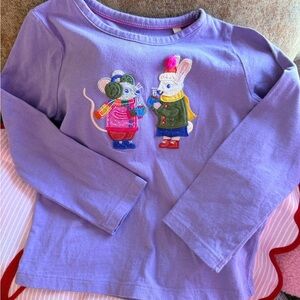 Mini Boden Winter Mice Long Sleeve Appliqué Tee 3-4Y